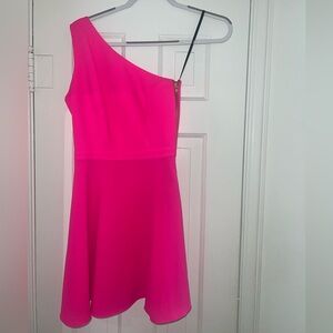 NBD Revolve bright pink one shoulder dress